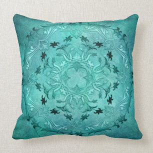 Ethnisches florales Türkis-Grunge-Mandala Kissen