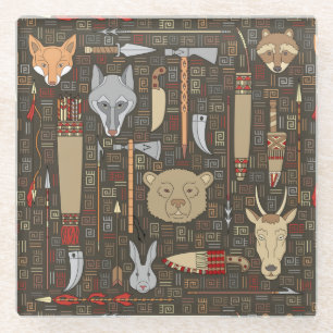 Ethnisches Jagd-Muster Glasuntersetzer