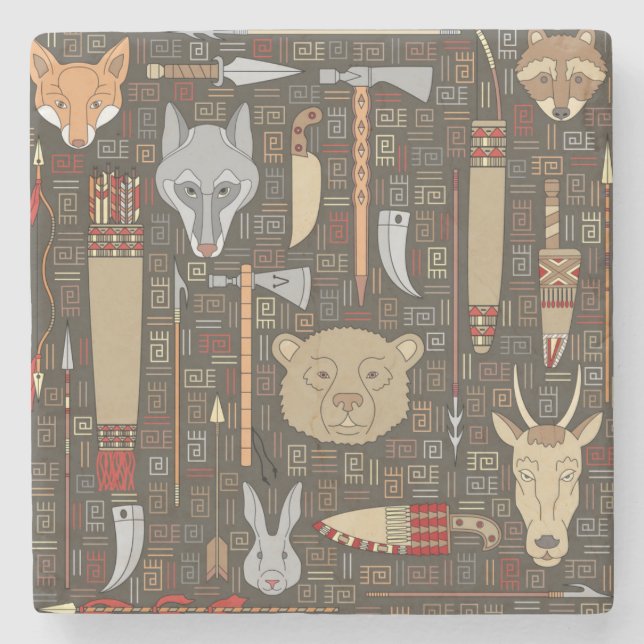 Ethnisches Jagd-Muster Steinuntersetzer (Vorderseite)