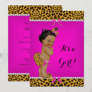 Ethnisches Mädchen-Baby-Shower-Leopard-Hot-Pink Einladung