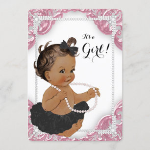 Ethnisches Mädchen Rosa Schwarzes Tutu Baby Shower Einladung