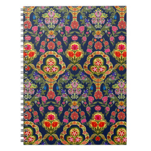 Ethnisches Mughal-Blumenmuster: Blaues nahtloses M Notizblock