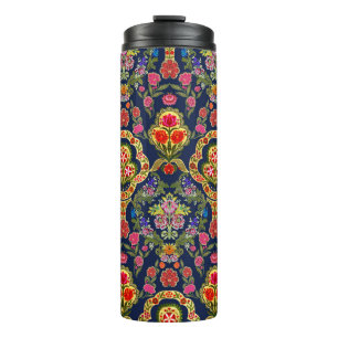 Ethnisches Mughal-Blumenmuster: Blaues nahtloses M Thermosbecher