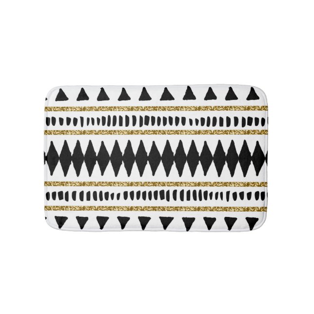 Ethnisches Muster des Black Gold Glitzer Badematte (Vorderseite)