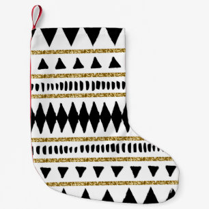 Ethnisches Muster des Black Gold Glitzer Kleiner Weihnachtsstrumpf