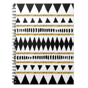 Ethnisches Muster des Black Gold Glitzer Notizblock