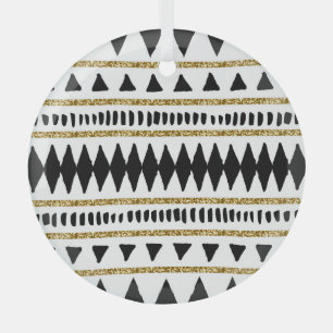 Ethnisches Muster des Black Gold Glitzer Ornament Aus Glas
