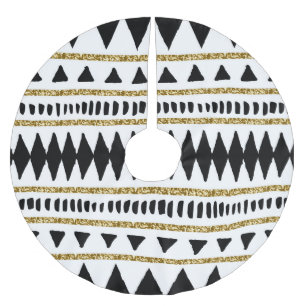 Ethnisches Muster des Black Gold Glitzer Polyester Weihnachtsbaumdecke