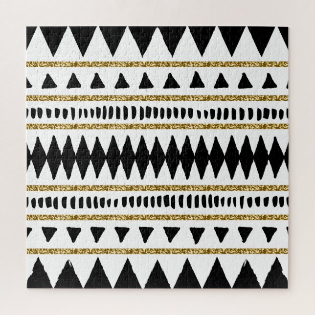 Ethnisches Muster des Black Gold Glitzer Puzzle (Vertikal)
