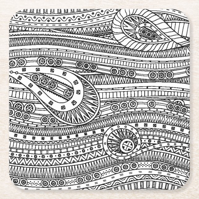 Ethnisches Muster-Gekritzel Rechteckiger Pappuntersetzer (Vorderseite)
