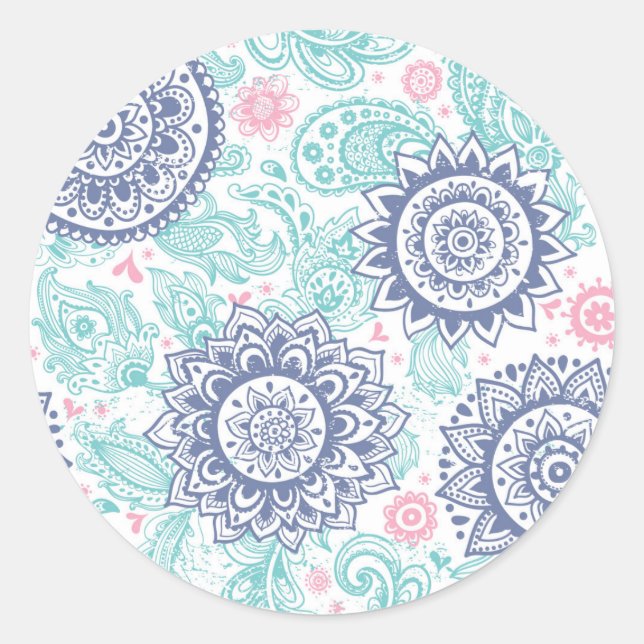Ethnisches Paisley-Muster Runder Aufkleber (Vorderseite)