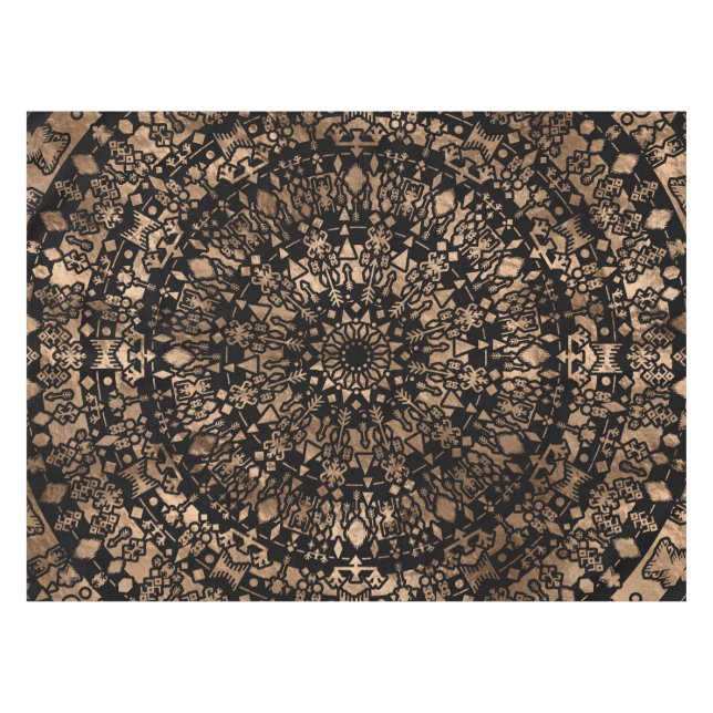 Ethnisches Stammes- Mandala-Schwarzes und Gold Tischdecke (Vorderseite (Horizontal))