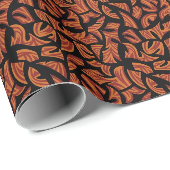 Ethnisches Stammmuster Orange Brown Black Geschenkpapier (Rolleneckpunkt)