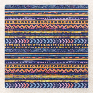 Ethnisches Tribal Watercolor Dunkles Muster Glasuntersetzer