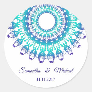Ethnisches Türkis-Mandala. Monogramm. Runder Aufkleber