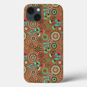 Ethnisches Volksabstraktes Blumenmuster Retrobraun Case-Mate iPhone Hülle