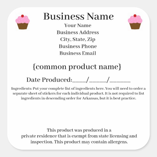 Etikett Arkansas Hütte Food Law / Food Freedom Act Quadratischer Aufkleber (Vorderseite)