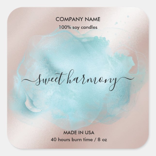 Etikett auf dem Etikett der Kerze aquamarines Etik Quadratischer Aufkleber (Vorderseite)