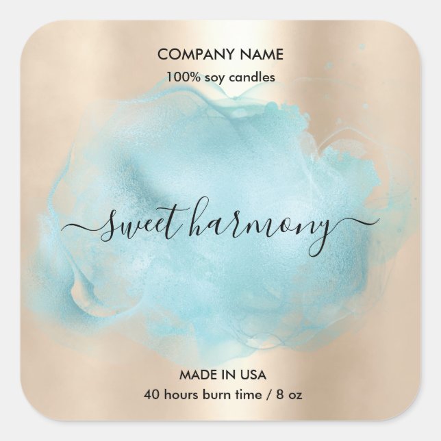 Etikett auf dem Etikett der Kerze aquamarines Etik Quadratischer Aufkleber (Vorderseite)