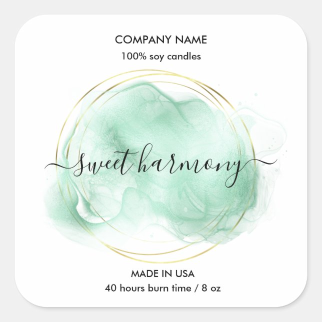 Etikett auf dem Etikett der Kerze aquamarines Etik Quadratischer Aufkleber (Vorderseite)