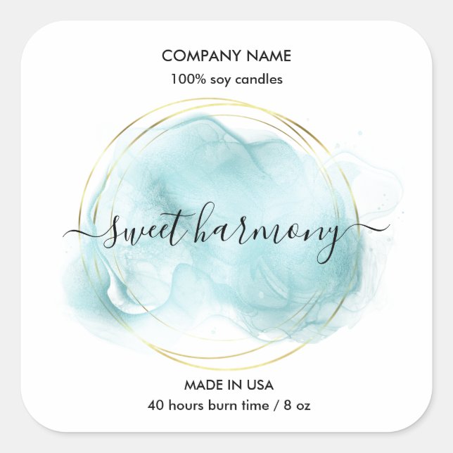 Etikett auf dem Etikett der Kerze aquamarines Etik Quadratischer Aufkleber (Vorderseite)