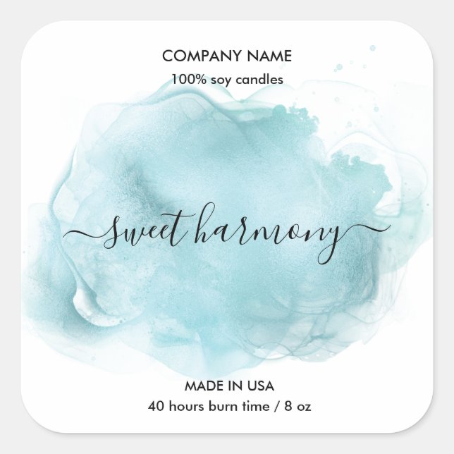 Etikett auf dem Etikett der Kerze aquamarines Etik Quadratischer Aufkleber (Vorderseite)
