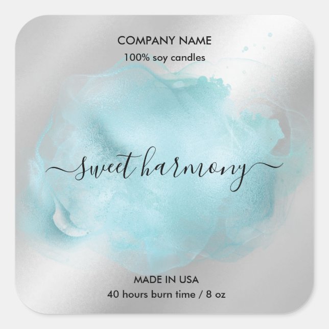 Etikett auf dem Etikett der Kerze aquamarines Etik Quadratischer Aufkleber (Vorderseite)