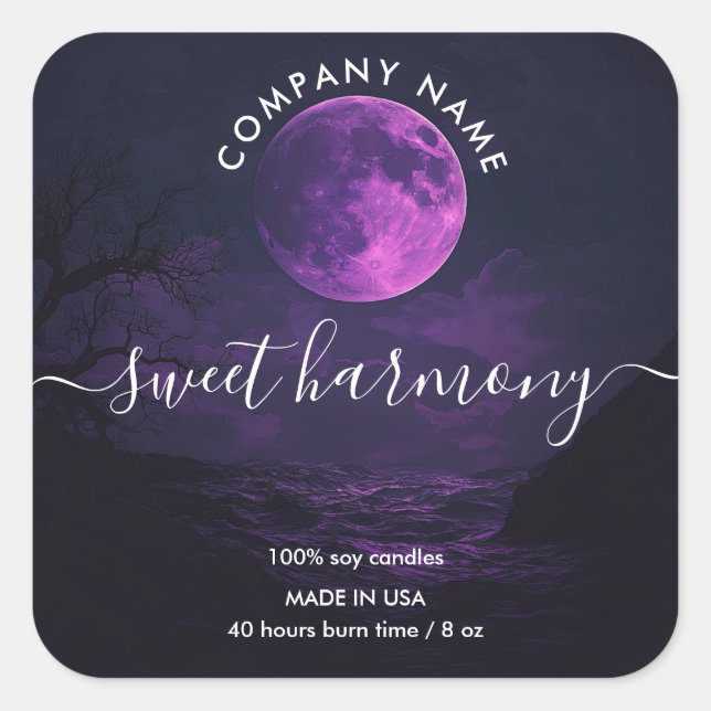 Etikett auf dem Etikett der Kerze lila Moon-Glas Quadratischer Aufkleber (Vorderseite)