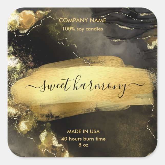 Etikett auf dem Etikett für die Kerze, schwarzes g Quadratischer Aufkleber (Vorderseite)