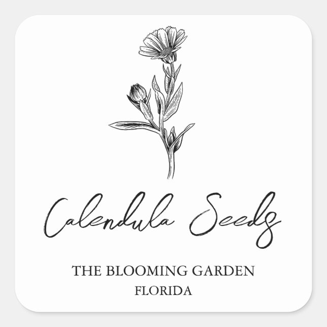 Etikett Calendula Seeds Quadratischer Aufkleber (Vorderseite)