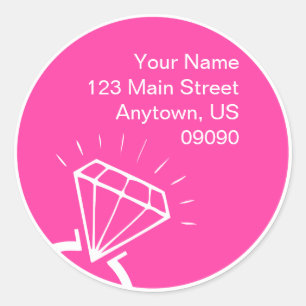Etikett der Diamantring-Silhouette (Rosa) Runder Aufkleber