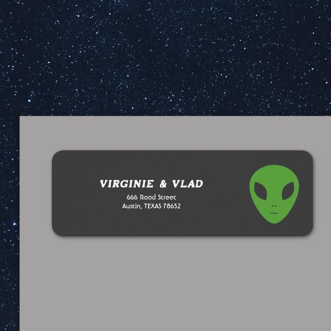 Etikett der grünen Alien-Rücksendeadresse (Green Alien Return address label)