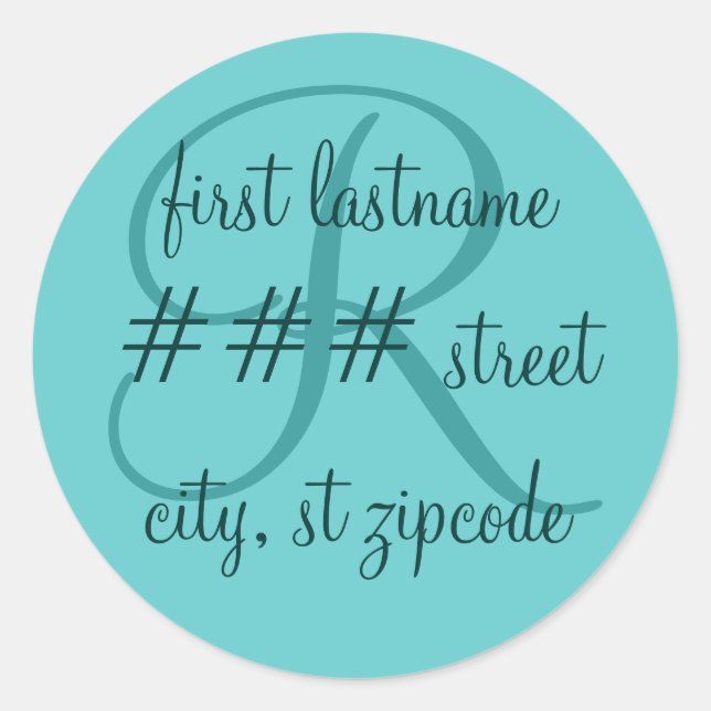 Etikett der "R"-Monogramm-Rückadresse - personalis Runder Aufkleber (Vorderseite)