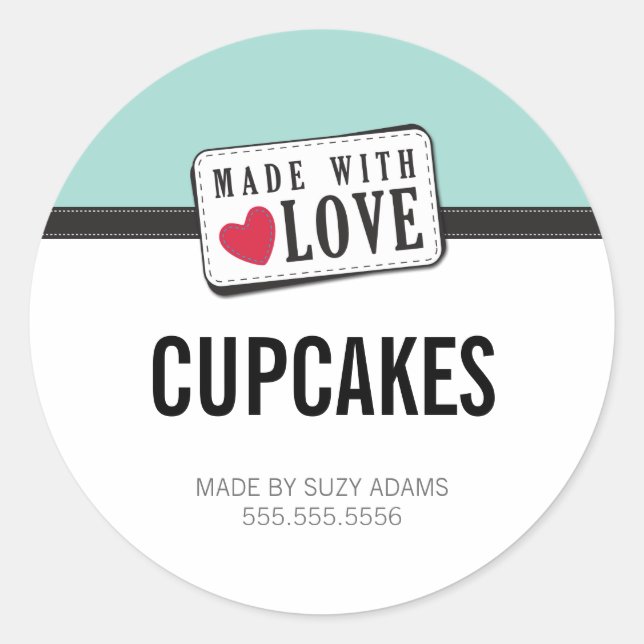 ETIKETT DER VERPACKUNG: hergestellt mit Liebe 6 Runder Aufkleber (Vorderseite)