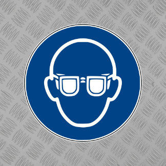 Etikett des Augenschutzzeichens tragen