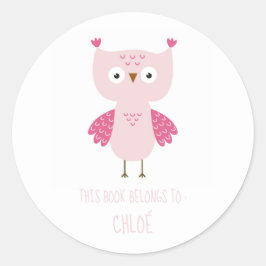 ETIKETT DES BUCHS : NIEDLICH PINK BABY OWL RUNDER AUFKLEBER