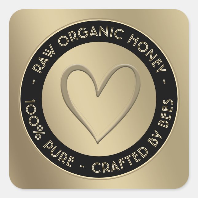 ETIKETT DES GOLD-HONEY-BÄRENS - 100% PUR DURCH BIE QUADRATISCHER AUFKLEBER (Vorderseite)