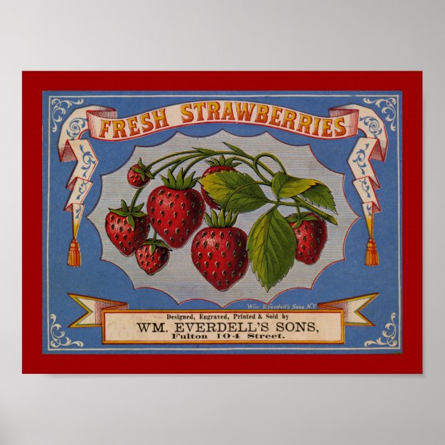 Etikett "frische Erdbeeren" Poster (Vorne)