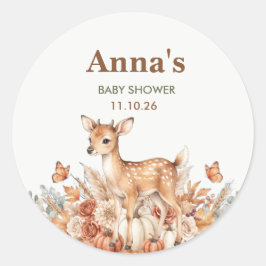 Etikett für Baby-Party-Geschenke mit Hirsch im Her Runder Aufkleber