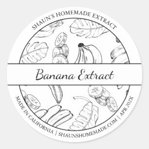 Etikett für Bananenextrakte mit schwarzem und weiß Runder Aufkleber
