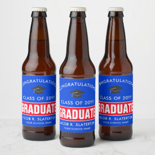 Etikett für Bierflaschen mit rotem und blauem Abs