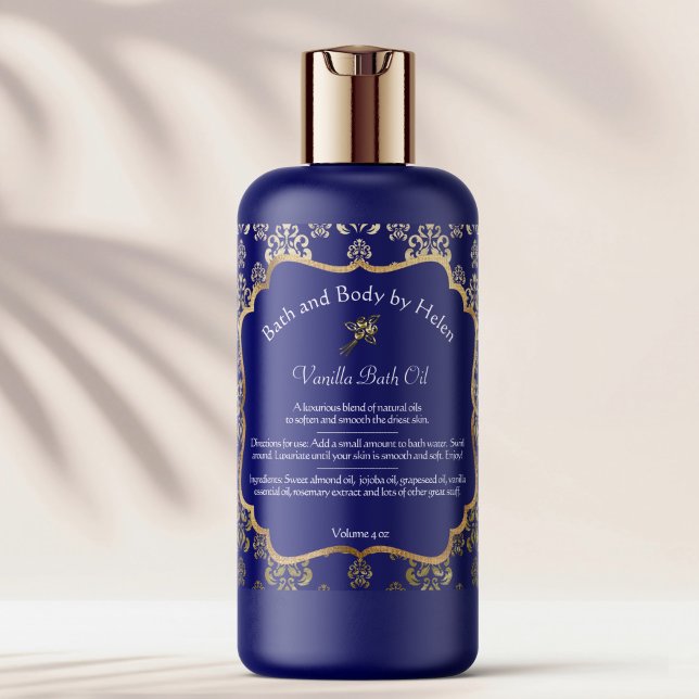 Etikett für blaue Damast- und Goldfolie-Seife - 1 Quadratischer Aufkleber (Von Creator hochgeladen)