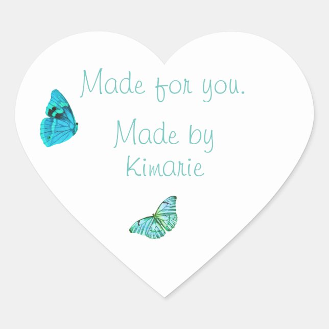Etikett für blaue Schmetterlinge Herz-Aufkleber (Vorderseite)