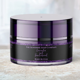 Etikett für Body Butter Glas Schwarzes Lila Glitte
