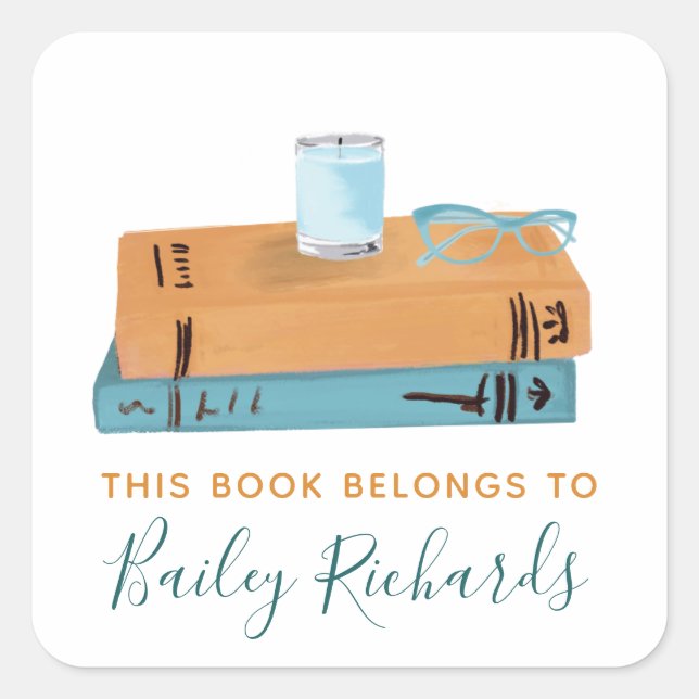 Etikett für Bücher und Brillen Quadratischer Aufkleber (Vorderseite)