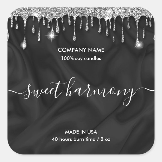 Etikett für das Etikett der Kerze auf Silberglas Quadratischer Aufkleber (Vorderseite)