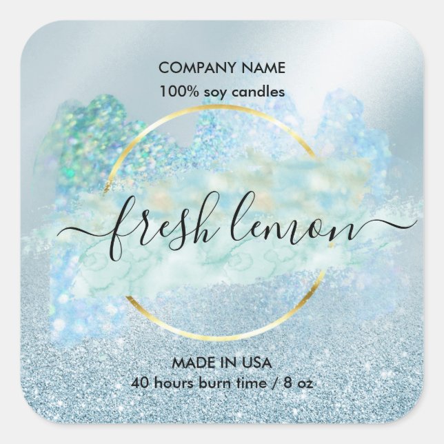 Etikett für das Etikett der Kerze blaues Wasser Quadratischer Aufkleber (Vorderseite)