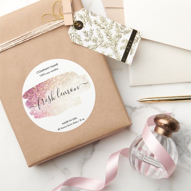 Etikett für das Etikett der Kerze Rosa goldenes Et Runder Aufkleber (Schenken)