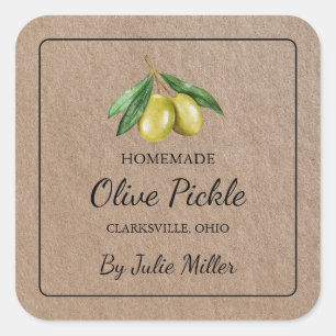 Etikett für das hausgemachte Olive Pickle Square Quadratischer Aufkleber