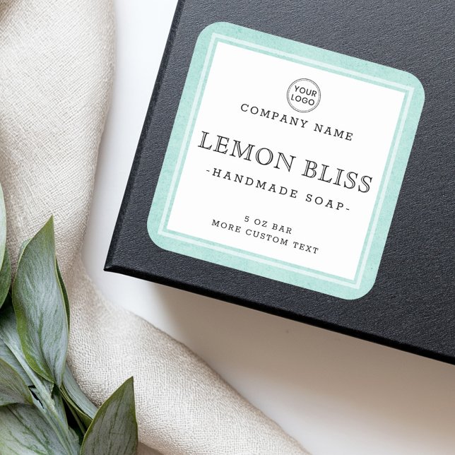 Etikett für das helle Aquakulturviertel Quadratischer Aufkleber (Light aqua blue border square product label)